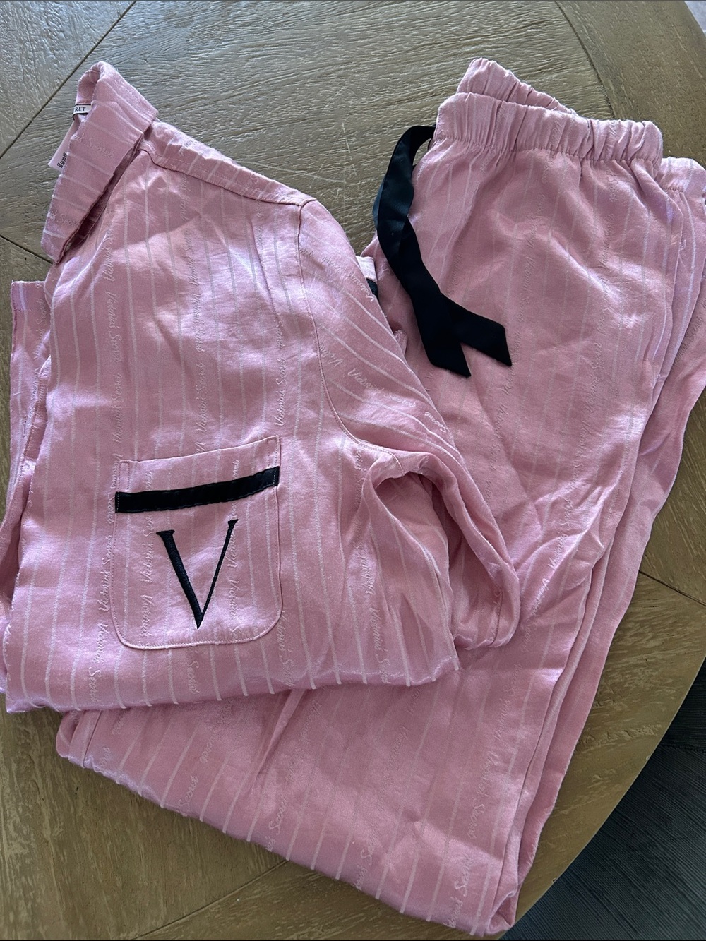 Victoria's Secret Pink Striped Pajama Set with Black Trim